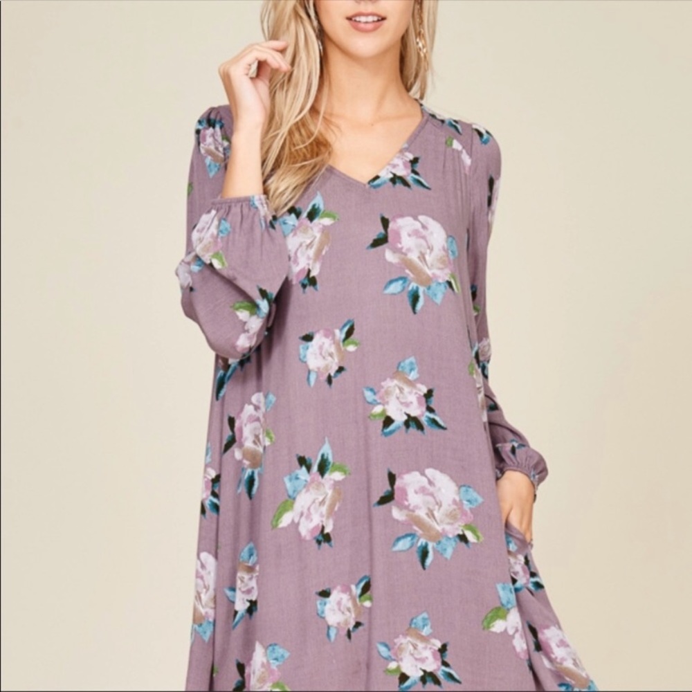 Crescent long sleeve purple floral dress size small